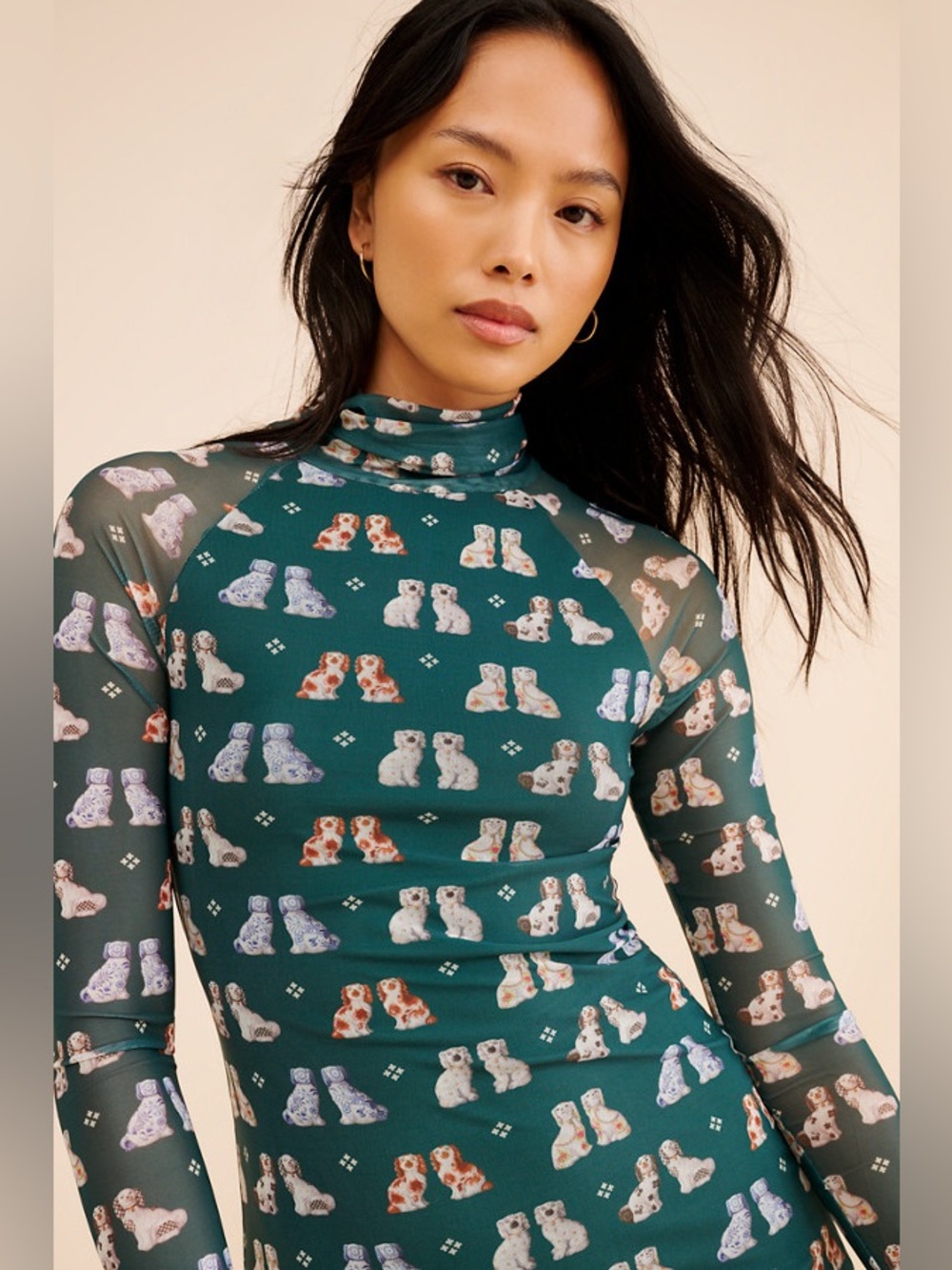 Nuuly x Rachel Antonoff Lilly Mini Mesh Overlay Dog Print Dress Sz: S - Picture 15 of 16